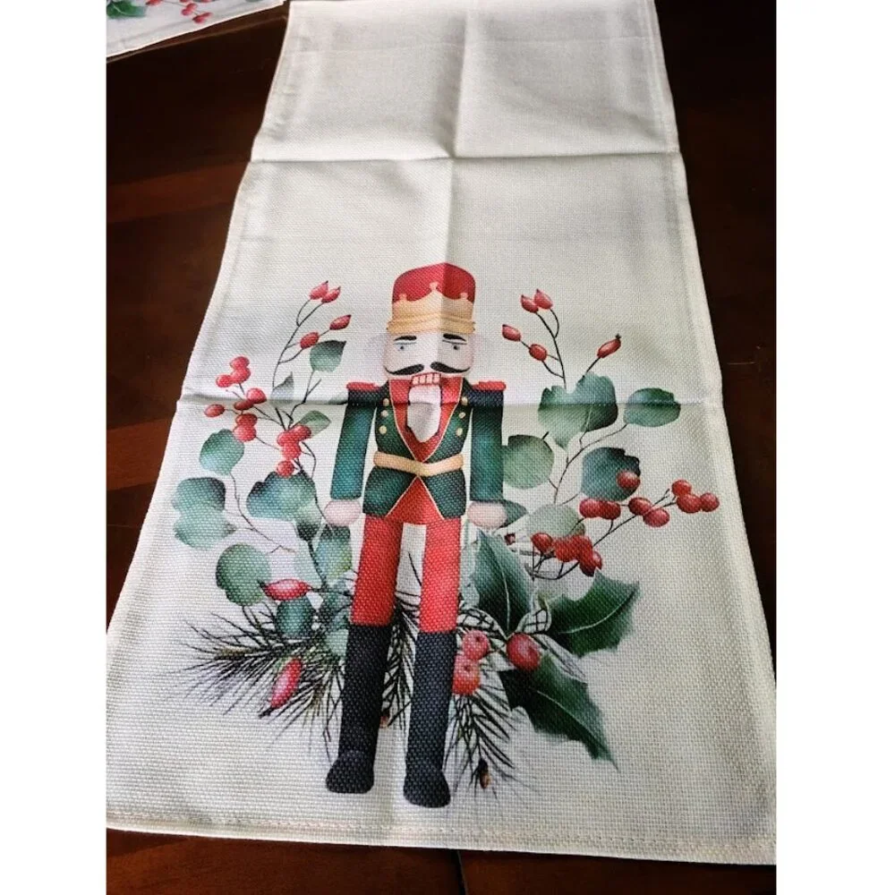 Christmas Table Runner Holiday Nutcracker Decor Cottage Xmas Decoration Cloth